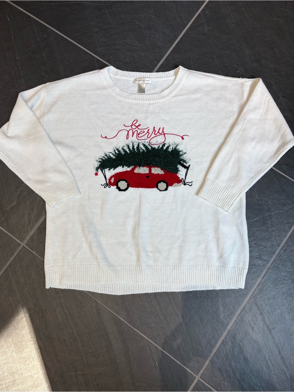 Be Merry White Sparkle Sweater XL Christopher&Banks